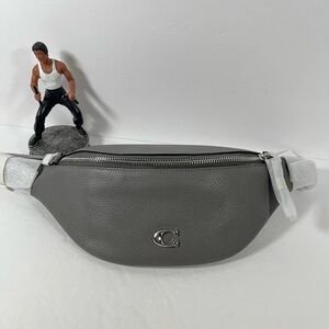 Coach Charter Belt Bag 7 in Silver/Charcoal Soft Polished Pebble Leather NWT